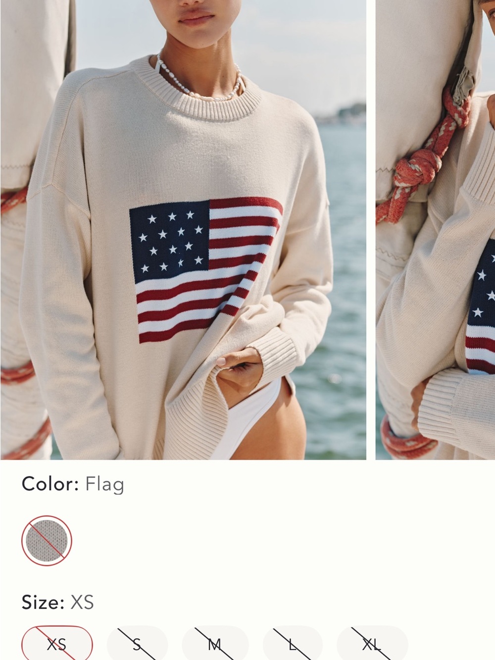 Anthropologie Cream Crewneck Sweater with American Flag